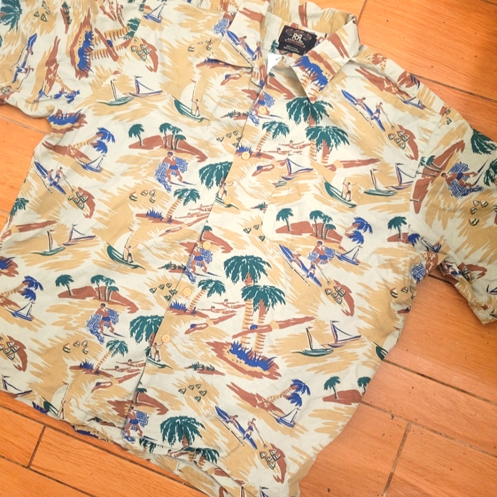 Ralph Lauren Double RL Tan Hawaiin Tropical S/S Shirt Sz XL